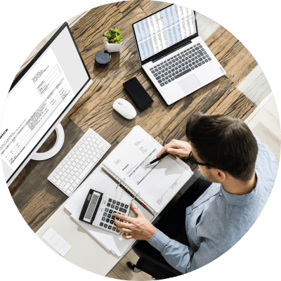 Guy working with a calculator